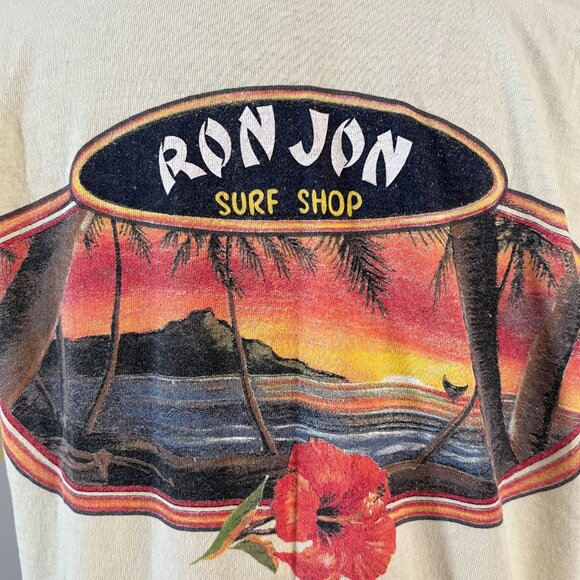 VTG Ron Jon Surf Shop Sz S Yellow Hawaii Hibiscus Graphic Cotton Tee Shirt - Picture 6 of 7